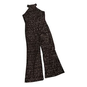 Monique Lhuillier Lucrezia Embellished Jumpsuit 8 Black Velvet Sequins BHLDN